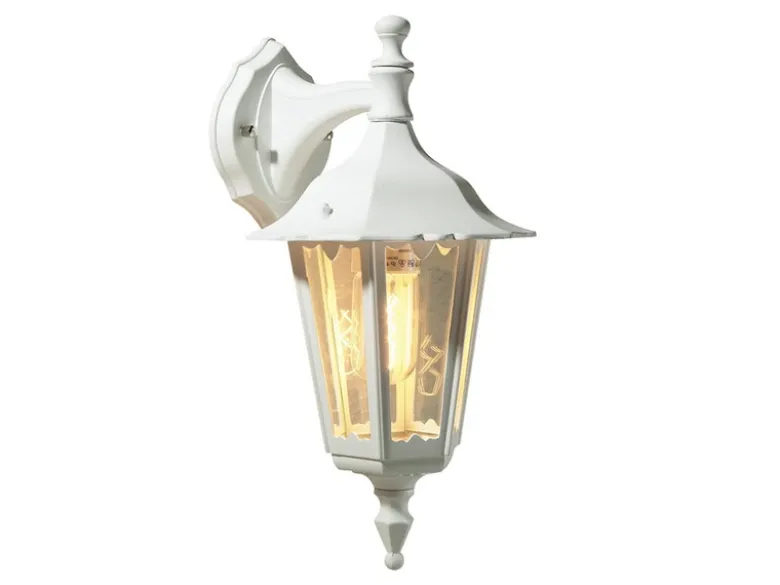 LED Außenwandleuchte Laterne hängend aus Aluminium Weiß, E27, Höhe 39cm
