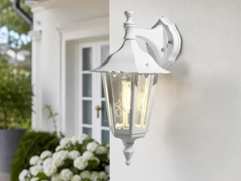 LED Außenwandleuchte Laterne hängend aus Aluminium Weiß, E27, Höhe 39cm