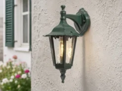 LED Außenwandleuchte Laterne hängend aus Aluminium Grün, E27, Höhe 39cm