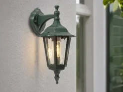 LED Außenwandleuchte Laterne hängend aus Aluminium Grün, E27, Höhe 39cm