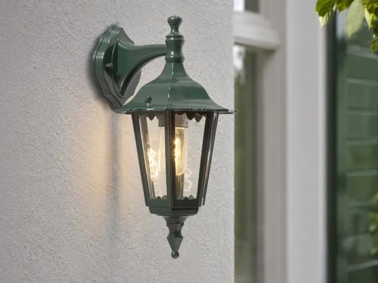 LED Außenwandleuchte Laterne hängend aus Aluminium Grün, E27, Höhe 39cm