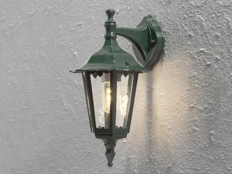 LED Außenwandleuchte Laterne hängend aus Aluminium Grün, E27, Höhe 39cm