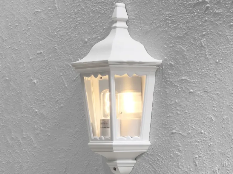 LED Außenwandleuchte Laternen Halbschale, E27, Aluminium Weiß, Höhe 44,5cm