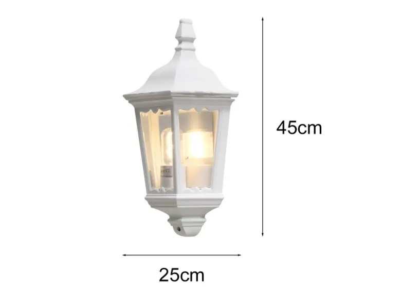 LED Außenwandleuchte Laternen Halbschale, E27, Aluminium Weiß, Höhe 44,5cm