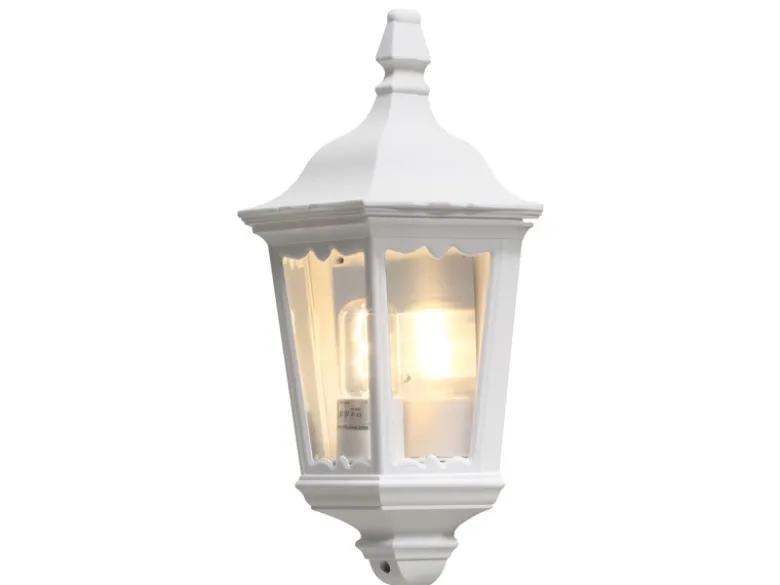 LED Außenwandleuchte Laternen Halbschale, E27, Aluminium Weiß, Höhe 44,5cm