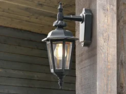 LED Außenwandleuchte Laterne hängend, Alu Schwarz, Höhe 42cm