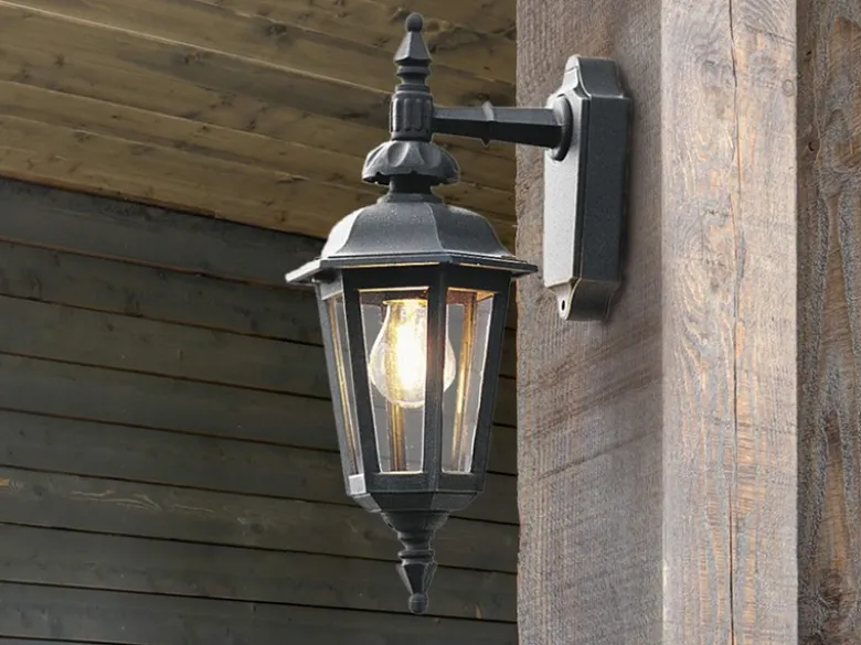 LED Außenwandleuchte Laterne hängend, Alu Schwarz, Höhe 42cm