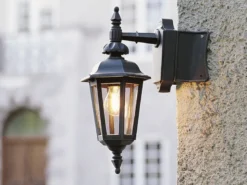 LED Außenwandleuchte Laterne hängend, Alu Schwarz, Höhe 42cm