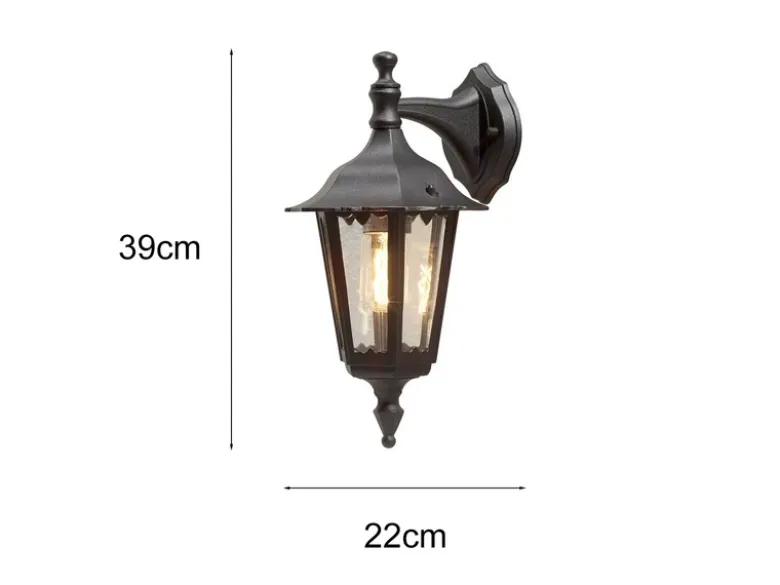 LED Außenwandleuchte Laterne hängend aus Aluminium Schwarz, E27, Höhe 39cm