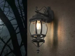 LED Außenwandleuchte, Laterne hängend Aluminium Schwarz Höhe 49cm