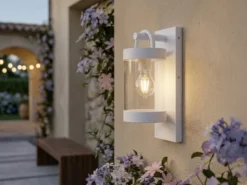 LED Außenwandleuchte Laterne im Landhausstil, Weiß, Höhe 33cm