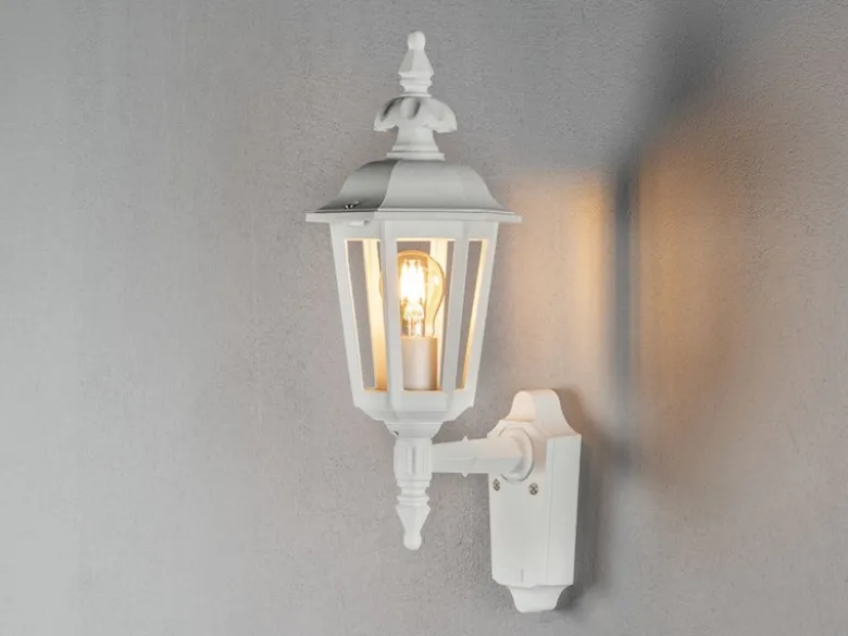 LED Außenwandleuchte Laterne stehend, Alu Weiß, Höhe 48cm