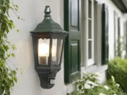 LED Außenwandleuchte mit Bewegungsmelder, Laternen Halbschale, Grün Höhe 49,5cm