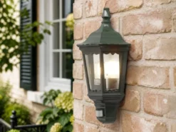 LED Außenwandleuchte mit Bewegungsmelder, Laternen Halbschale, Grün Höhe 49,5cm