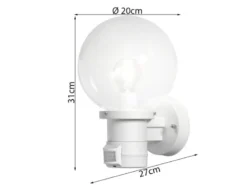 LED Außenwandleuchte mit Bewegungsmelder, Weiß mit Glas Kugel Ø 20cm