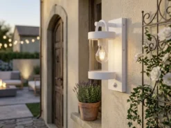 LED Außenwandleuchte mit Bewegungsmelder, Laterne Weiß, Höhe 33cm