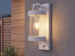 LED Außenwandleuchte mit Bewegungsmelder, Laterne Weiß, Höhe 33cm