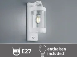 LED Außenwandleuchte mit Bewegungsmelder, Laterne Weiß, Höhe 33cm