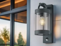 LED Außenwandleuchte mit Bewegungsmelder, Laterne Anthrazit, Höhe 33cm