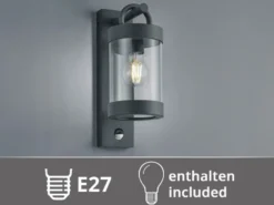 LED Außenwandleuchte mit Bewegungsmelder, Laterne Anthrazit, Höhe 33cm