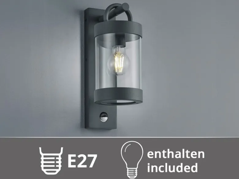 LED Außenwandleuchte mit Bewegungsmelder, Laterne Anthrazit, Höhe 33cm