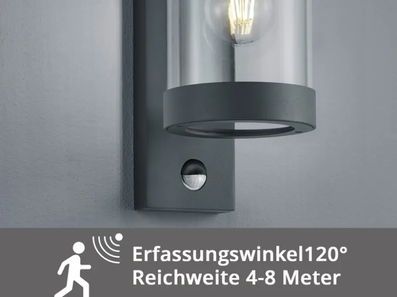 LED Außenwandleuchte mit Bewegungsmelder, Laterne Anthrazit, Höhe 33cm