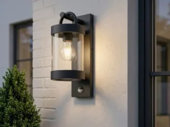 LED Außenwandleuchte mit Bewegungsmelder, Laterne Anthrazit, Höhe 33cm
