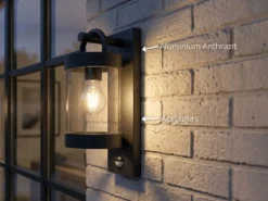 LED Außenwandleuchte mit Bewegungsmelder, Laterne Anthrazit, Höhe 33cm