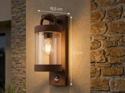 LED Außenwandleuchte mit Bewegungsmelder, Laterne Rostoptik, Höhe 33cm