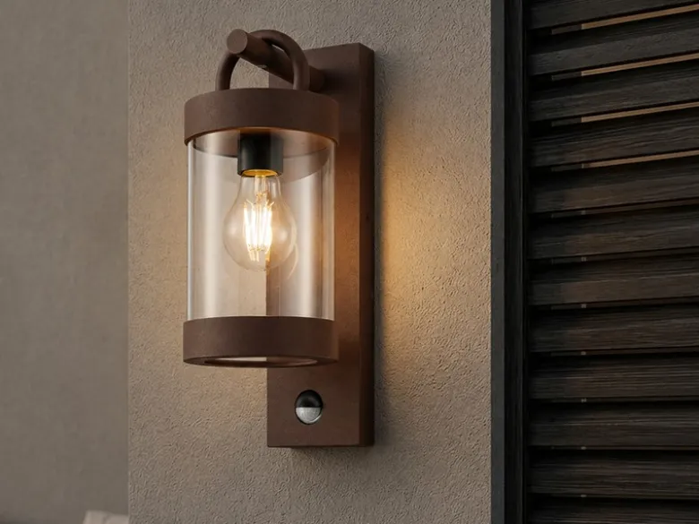LED Außenwandleuchte mit Bewegungsmelder, Laterne Rostoptik, Höhe 33cm