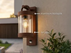 LED Außenwandleuchte mit Bewegungsmelder, Laterne Rostoptik, Höhe 33cm