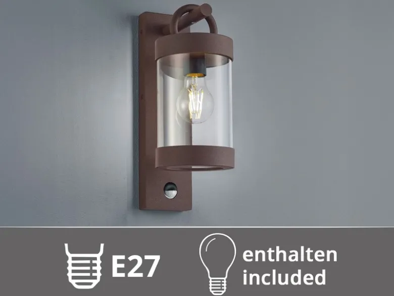 LED Außenwandleuchte mit Bewegungsmelder, Laterne Rostoptik, Höhe 33cm