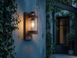 LED Außenwandleuchte mit Bewegungsmelder, Laterne Rostoptik, Höhe 33cm