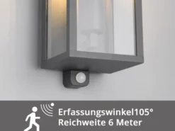 LED Außenwandleuchte mit Bewegungsmelder in Anthrazit, Höhe 29cm