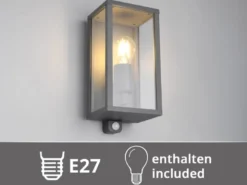 LED Außenwandleuchte mit Bewegungsmelder in Anthrazit, Höhe 29cm
