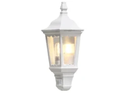 LED Außenwandleuchte mit Bewegungsmelder, Laternen Halbschale, Weiß Höhe 49,5cm