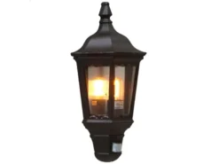 LED Außenwandleuchte mit Bewegungsmelder, Laternen Halbschale, Schwarz H: 49,5cm