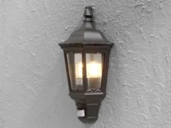 LED Außenwandleuchte mit Bewegungsmelder, Laternen Halbschale, Schwarz H: 49,5cm