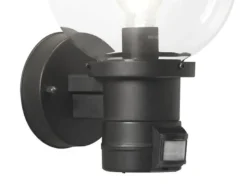 LED Außenwandleuchte mit Bewegungsmelder, Schwarz mit Glas Kugel Ø 20cm