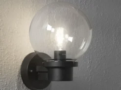 LED Außenwandleuchte mit Dämmerungssensor, Schwarz mit Glas Kugel Ø 20cm