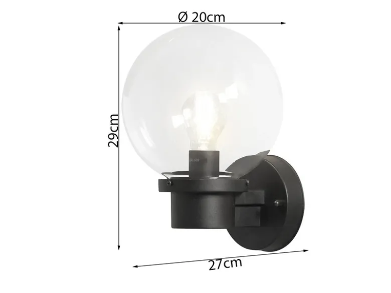 LED Außenwandleuchte mit Dämmerungssensor, Schwarz mit Glas Kugel Ø 20cm