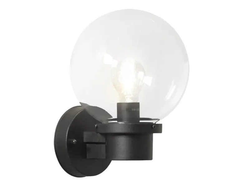 LED Außenwandleuchte mit Dämmerungssensor, Schwarz mit Glas Kugel Ø 20cm