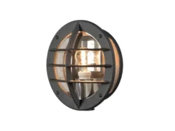 LED Außenwandleuchte mit Steckdose, Alu Schwarz & Klarglas, Ø 31cm