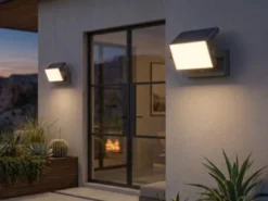 LED Außenwandleuchten 2er SET ALU in Anthrazit mit Bewegungsmelder, Breite 20cm