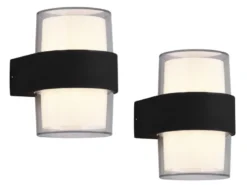 LED Außenwandleuchten 2er SET rund UP and DOWN Anthrazit 13x9cm