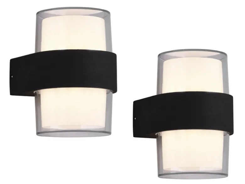 LED Außenwandleuchten 2er SET rund UP and DOWN Anthrazit 13x9cm