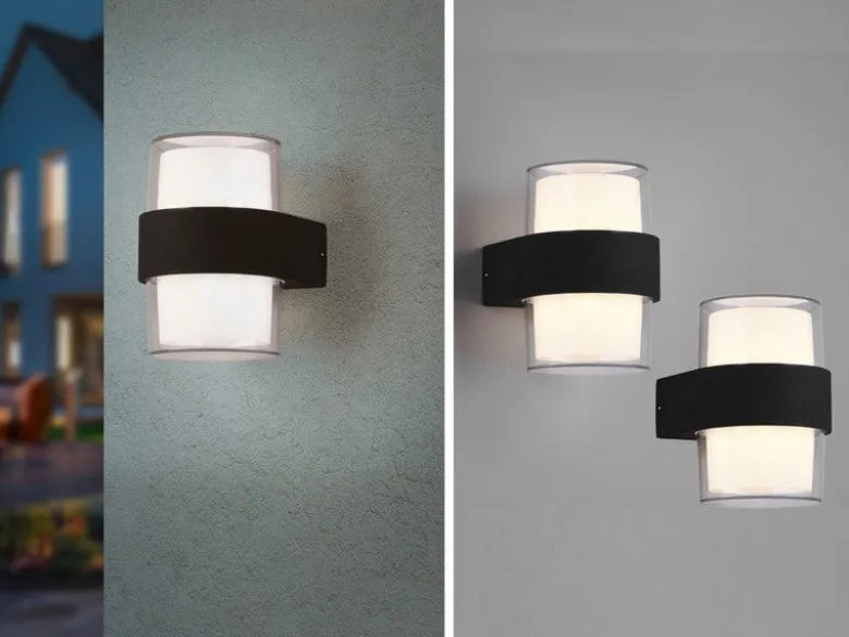 LED Außenwandleuchten 2er SET rund UP and DOWN Anthrazit 13x9cm