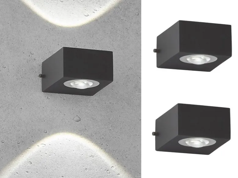 LED Außenwandleuchten 2er SET Schwarz mit Up and Down Licht - 8cm breit