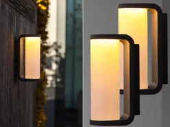 LED Außenwandleuchten 2er SET Schwarz, Glas-Zylinder 7x20cm