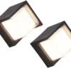LED Außenwandleuchten 2er SET Schwarz Fassadenbeleuchtung Würfel eckig 15x15cm